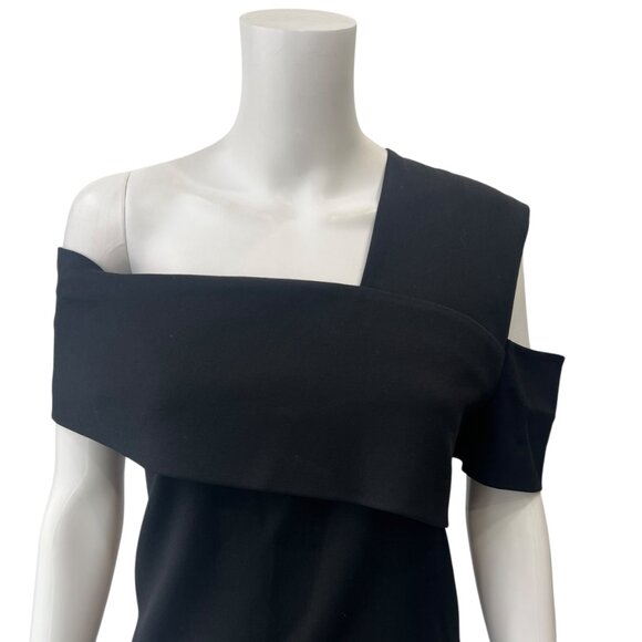 $495 Helmut Lang Black Wool Asymmetric Scuba Cut-Out Dress size 8 - Picture 4 of 9